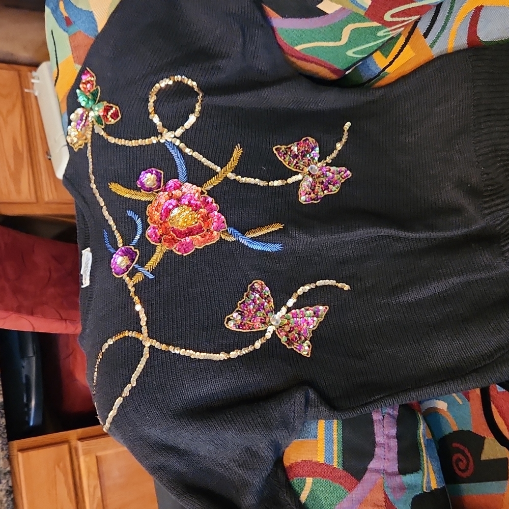 Holiday sweater, Black with bling.
